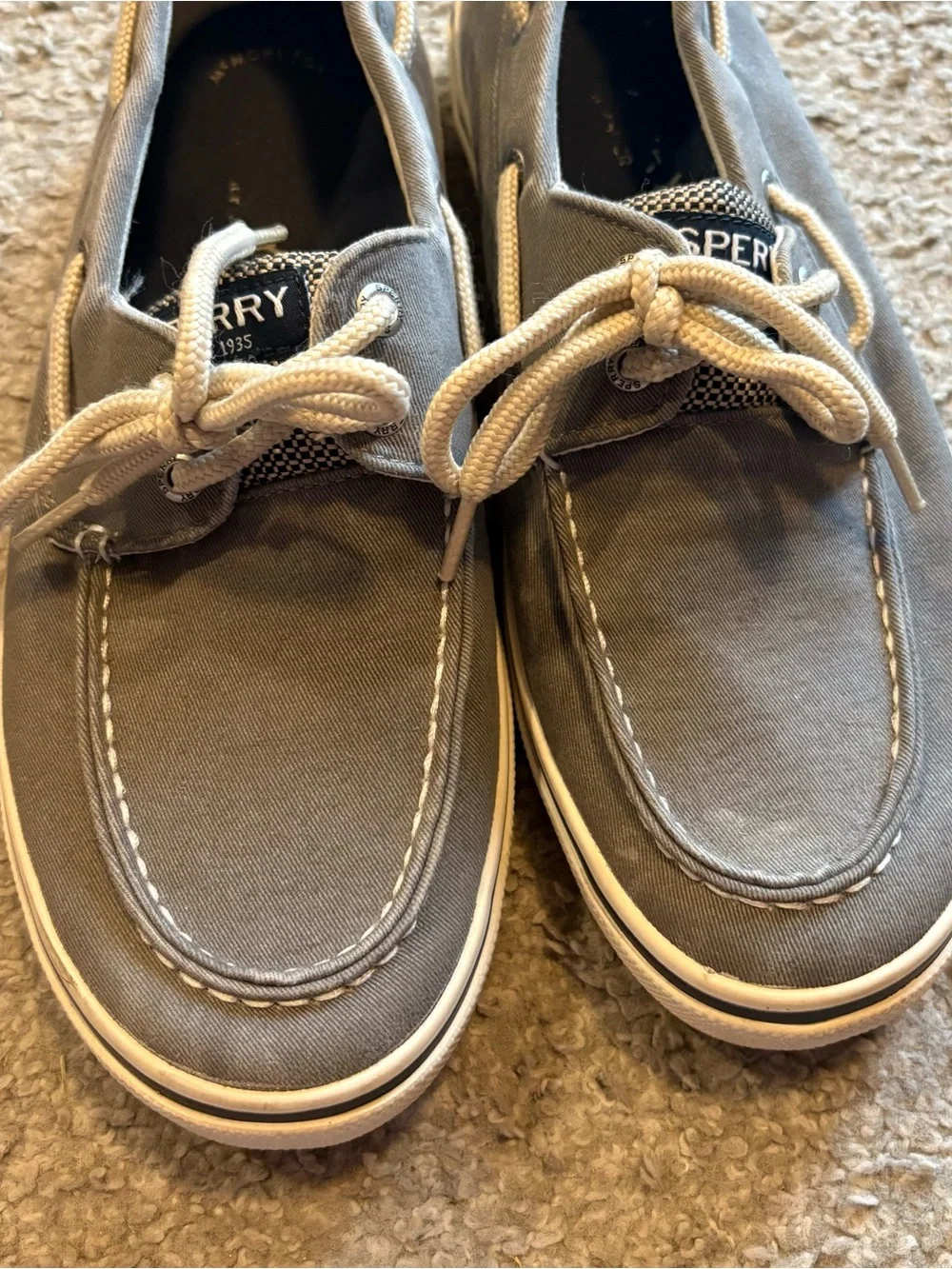 Sperry Men’s Gray Canvas Boat Shoes Cream Laces Sz 10